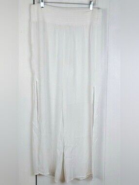 Kona Sol |Womens White High Leg Slit Semi Sheer Beach Pants Resort Wear Sz.M